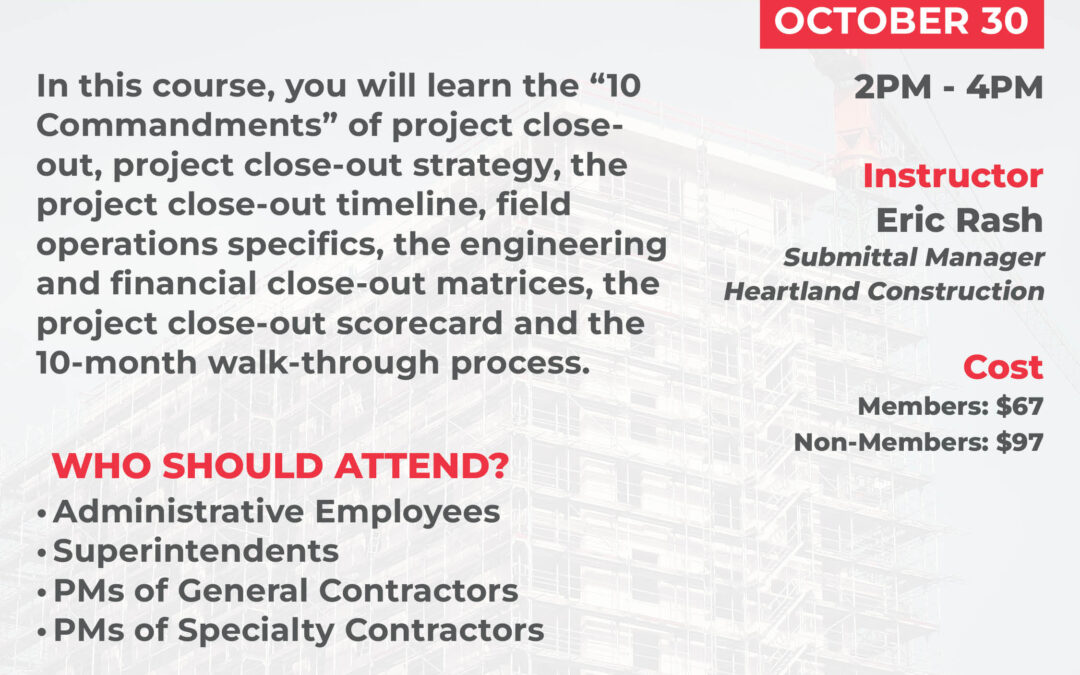 Project Closeout Seminar 10/30 HR