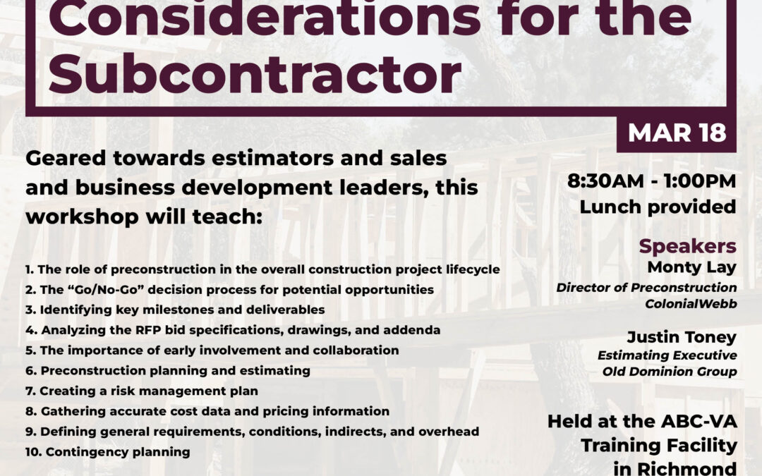 Preconstruction Considerations for the Subcontractor 3/18 CV